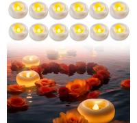 MeYuxg Lot de 12 bougies flottantes LED blanches - 5,5 x 2,5 cm - Mini bougies flottantes en forme de fleur - LED tactiles - Étanche - Pour Halloween, Noël, piscine, dîner, fête, mariage