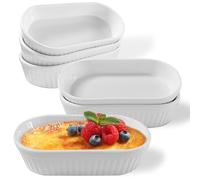 MeYuxg Lot de 6 Petits Ramequin Creme Brulee en Céramique, 16 x 8 x 3 Cm Ramequin Four, pour Soufflé, Desserts, Muffins, Tartes, MiniRamequin Creme Brulee pour Four, Micro-Ondes (Blanc)