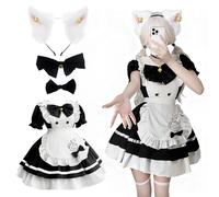 MeYuxg Maid Dress, French Maid Costume Mignonne et Espiègle,Maid Costume avec Nœuds Papillon, Tabliers, Coiffes, pour Halloween, Carnaval, Fêtes, Conventions de Bande Dessinée (M)