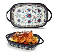 MeYuxg Plat à gratin en céramique, moule à lasagnes, avec poignées - 23,5 x 13 cm - Vintage - Rectangulaire - Petit plat en porcelaine émaillée multicolore - Pour lasagnes, tiramisu, cocotte