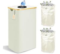 MeYuxg Poubelle tri Selectif 100L, Poubelle Recyclage Cuisine pour Bouteille Plastique, Avec 2 Sac à Main, Beige
