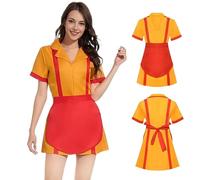 MeYuxg Robe de demoiselle 2 Broke Girls Maid, tenue classique, costume de Caroline Broke Girls rouge/orange, avec tablier, costume de carnaval pour Halloween, fêtes à thème, taille 2XL