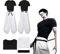 MeYuxg Toji Fushiguro Cosplay Costume, Jujutsu Kaisen Anime Cosplay, Manches Courtes Noires/Pantalon Blanc, Costume de Carnaval Adulte Tenues Anime pour Halloween Jeux de Rôle Performances sur Scène