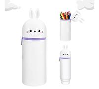 MeYuxg Trousse Silicone Verticale,2 in 1 Grande capacité Extensible Étui à Crayon,Trousse Kawaii Fermeture Eclair en Silicone Porte-Stylo de Table pour Garçon et Fille(Lapin)