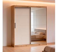 Meyvaser.com Ecommerce Company Armoire 2 portes coulissantes avec miroir grand format, dimensions XXL 216 x 200 x 62 cm, intérieur avec 5 étagères et barre de suspension