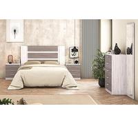 Meyvaser.com Ecommerce Company Chambre double complète - Tête de lit 160 cm, 2 tables, chiffonnier 5 tiroirs, couleur pin Andersen et gris, format kit, montage facile