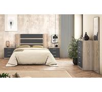 Meyvaser.com Ecommerce Company Chambre double complète - Tête de lit 160 cm, 2 tables, chiffonnier 5 tiroirs, couleur cambria et blanc, format kit, montage facile