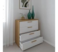 Meyvaser.com Ecommerce Company Commode avec 4 tiroirs, pour chambre, finition blanche et chêne, dimensions : 88 cm (largeur) x 86 cm (hauteur) x 48 cm (profondeur)