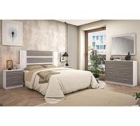 Meyvaser.com Ecommerce Company Ensemble chambre complète - Tête de lit avec pieds 160 cm + 2 tables de chevet 3 tiroirs + commode 4 tiroirs, couleur Andersen/gris, style moderne