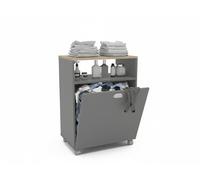 Meyvaser.com Ecommerce Company Meuble à linge gris avec panier métallique et couvercle effet bois scié - 60 x 40 x 80 cm - Design moderne et fonctionnel en mélamine