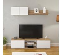 Meyvaser.com Ecommerce Company Meuble de salon salle à manger 2 modules et 1 étagère avec portes Couleur blanc et chêne Style moderne 180 x 80 x 40 cm
