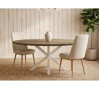 Meyvaser.com Ecommerce Company Table de salle à manger ovale en chêne avec pieds métalliques blancs - 140 x 80 x 75 cm - Design moderne et industriel en mélamine de 30 mm
