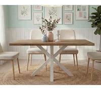 Meyvaser.com Ecommerce Company Table de salle à manger rectangulaire en chêne avec pieds métalliques blancs - 140 x 80 x 75 cm - Design moderne et fonctionnel en mélamine de 30 mm