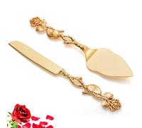 Mezchi Ensemble couteau à gâteau et pelle à gâteau de mariage, ensemble de découpe de gâteaux en or vintage pour anniversaire, fête, anniversaire de mariage, tarte, pizza