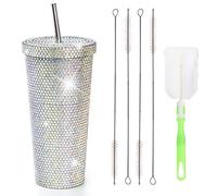 Mezchi Gobelet bling bling de 800 ml avec paille et couvercle, gobelet isotherme en acier inoxydable à strass pour femme, bouteille d'eau pailletée