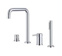 Mezclador de Ducha y Baño 4 Huecos Grifo de Bañera de Tirar Sola Palanca Diseño Elegante en Gris y Cromo Idéal pour Baños Modernos.