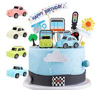 MEZHEN Décoration de Gâteau Anniversaire Décoration Gateau Voiture Cake Topper Cars Happy Birthday Topper Gâteau Ballon Décoration Cupcake Babyshower Garçon Fille 33 Pièces
