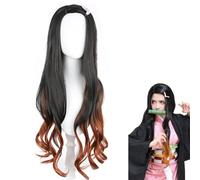 MEZHEN Perruque Nezuko Cosplay Noir Raiponce Enfants Filles - Carnaval Halloween Anniversaire Décoration
