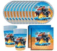 MEZHEN Vaisselle de Fête Truck Vaisselle d'Anniversaire pour Enfants Truck Vaisselle Jetable Gobelets Serviette Assiette pour Décorations de Fête Anniversaire d'Enfant 10 Personnes