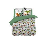 MEZO - Parure de Lit Coton Motif Dinosaures Housse de Couette 240x200cm + 2 Taies d'Oreiller -