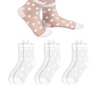 Mezrkuwr 3 Paires de Chaussettes Femme avec Broderie à Points - Chaussettes Transparentes Fines Blanches Bas Résille Transparente Chaussettes d'Été Cheville