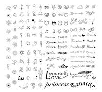 Mezrkuwr 8 feuilles 120 pièces tatouages temporaires à coller sur lettrage petits motifs sur mots motivants faux tatouage noir adhésif tatouages autocollants pour femmes hommes