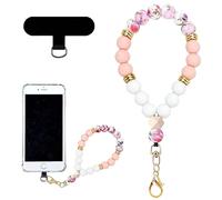 Mezrkuwr Cordon en silicone avec perles en silicone, cordon pour téléphone avec tampons pour téléphone, bracelet élastique mains libres, chaîne pour téléphone, sangle pour téléphone, pour la plupart