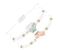 Mezrkuwr Lot de 2 bracelets papillon, bracelet couple, bracelet BFF, brin réglable, bracelets d'amitié, cadeaux pour couples, bracelet pour bons amis