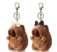 Mezrkuwr Lot de 2 porte-clés Capybara en peluche - Jouet Capybara - Pendentif Capybara - Pour sac à dos, jouet, cadeau d'anniversaire, Barrette à cheveux avec nœud, L