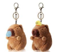 Mezrkuwr Lot de 2 porte-clés Capybara en peluche - Jouet réaliste Capybara - Jouet en peluche - Pendentif Capybara pour sac à dos - Cadeau d'anniversaire, multicolore, L