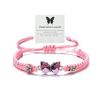 Meztole Bracelet papillon « Always Believe in Yourself » - Bracelet à breloques papillon mignon pour femme - Bracelet réglable en corde tressée - Bracelet papillon porte-bonheur d'amitié assorti