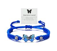 Meztole Bracelet papillon « Always Believe in Yourself » - Bracelet à breloques papillon mignon pour femme - Bracelet réglable en corde tressée - Bracelet papillon porte-bonheur d'amitié assorti, One