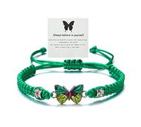 Meztole Bracelet papillon « Always Believe in Yourself » - Bracelet à breloques papillon mignon pour femme - Bracelet réglable en corde tressée - Bracelet papillon porte-bonheur d'amitié assorti
