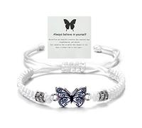 Meztole Bracelet papillon « Always Believe in Yourself » - Bracelet à breloques papillon mignon pour femme - Bracelet réglable en corde tressée - Bracelet papillon porte-bonheur d'amitié assorti