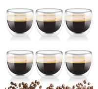 Mezzar Tasse Expresso Double Paroi, Set de 6 Tasses à Café Latte 80ML, Tasse à Double Paroi Verre Transparent pour Verre a Cafe Latte Cappuccino Whisky et Eau (Lisse)