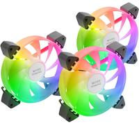 MF-3A, Kit 3X Ventilateurs FDB Ultra Silencieux 120mm, Eclairage ARGB Rainbow 360° sans Cadre, Ventilateurs 3en1 Compatibilité ARGB Totale, Double Connecteur ARGB Mâle + Femelle, Noir