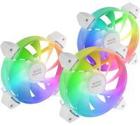 MF-3A, Kit 3X Ventilateurs FDB Ultra Silencieux 120mm, Eclairage ARGB Rainbow 360° sans Cadre, Ventilateurs 3en1 Compatibilité ARGB Totale, Double Connecteur ARGB Mâle + Femelle, Blanc