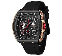 MF MINI FOCUS Montre à quartz tendance pour homme - Chronographe - Étanche - Lumineuse - Calendrier - Bracelet en silicone, Noir_Doré, Classique