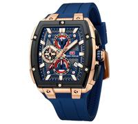 MF MINI FOCUS Montre analogique pour homme avec chronographe, idéale pour les amateurs de sport et pour un usage quotidien, Bleu_Doré, Décontracté