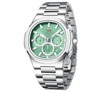 MF MINI FOCUS Montre pour homme d'affaires (chronographe/étanche/lumineuse/calendrier/24 heures) - Grand cadran en acier inoxydable, vert clair