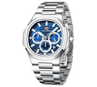 MF MINI FOCUS Montre pour homme d'affaires (chronographe/étanche/lumineuse/calendrier/24 heures) - Grand cadran en acier inoxydable, bleu