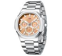 MF MINI FOCUS Montre pour homme d'affaires (chronographe/étanche/lumineuse/calendrier/24 heures) - Grand cadran en acier inoxydable, orange clair
