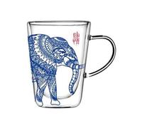 Mf5rGb7pD Verres à eau Tasse à café en verre double paroi avec anse, 280 ml, borosilicate transparent un élégant motif bleu