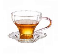 Mf5rGb7pD Verres à eau Tasse à thé et café en verre borosilicate transparent de 160 ml avec soucoupe, élégante tasse rayures roses