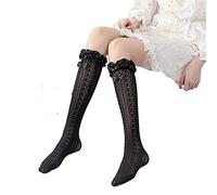 Mfacl Femmes Hautes Chaussettes Lolita Chaussettes Bowknot Blanc Chaussettes de Dentelle Blanche mi-Tube sur Le Genou Pile Chaussettes Chaussettes Lolita Net Rouge jk Veau Chaussettes Femmes
