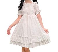 Mfacl Mignon Lolita Robe Japonais été Femmes Blanche Lolita Robe col carré col de Lace Haute Taille Princesse Robe Mignonnes Robes Mignonnes (Color : As The Photo, Size : One Size)