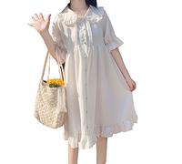 Mfacl Mignon Lolita Robe Jupe été Robes de Style Lolita Style Femmes Robe Blanche Peter Panier col Haut Taille Robe lâche Robe Mouche Mousseline Mignonne Kawaii Robes (Color : White, Size : M)