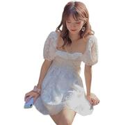 Mfacl Mignon Lolita Robe Jupe été Robes d'été Japonais été Femmes Lolita Mini Robe de col carré Robe à Taille élastique (Color : As The Photo, Size : S)