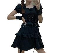Mfacl Mignon Lolita Robe Jupe Robe d'été Gothique Lolita Robe Gothique Punk Centre Commercial Goth Kawaii Mignon Volant Bandage Noir Mini Robe vêtements été (Color : Black, Size : XS)