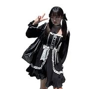 Mfacl Mignon Lolita Robe Jupe Robe d'été Lolita Gothic Robe Fille Patchwork Vintage Designer Mini Robe Japon Style Kawaii vêtements Robes d'automne pour Femmes (Color : Black, Size : S)